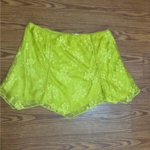 Urban Outfitters Vibrant Yellow Chartreuse Delicate Lined Lace Skirt Large